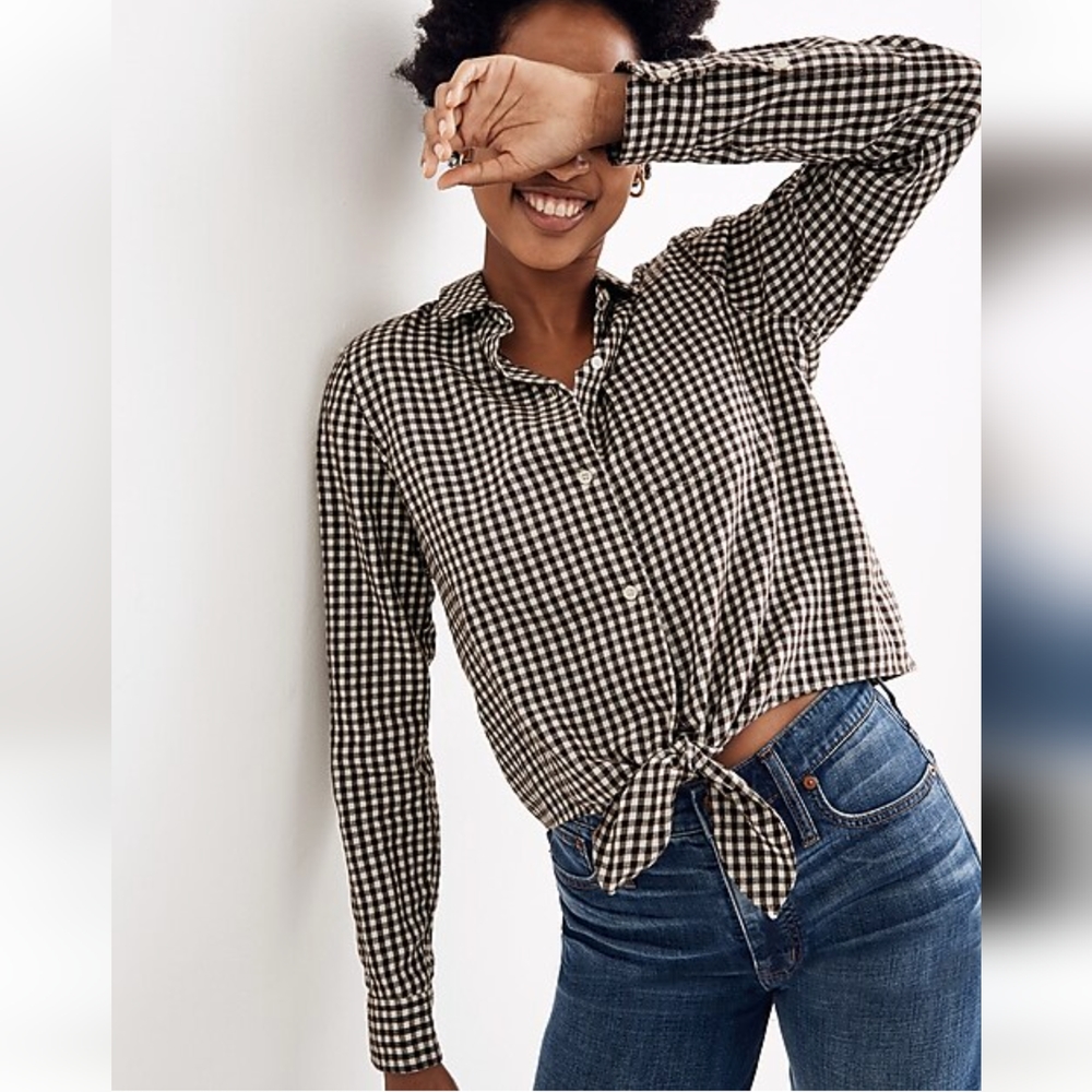 NWT Madewell Flannel Tie-Front Shirt in Gingham Check